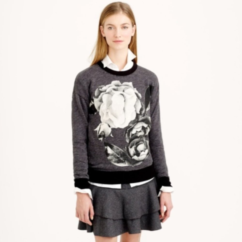 J. Crew Exploded Floral Gray Sweater Small
